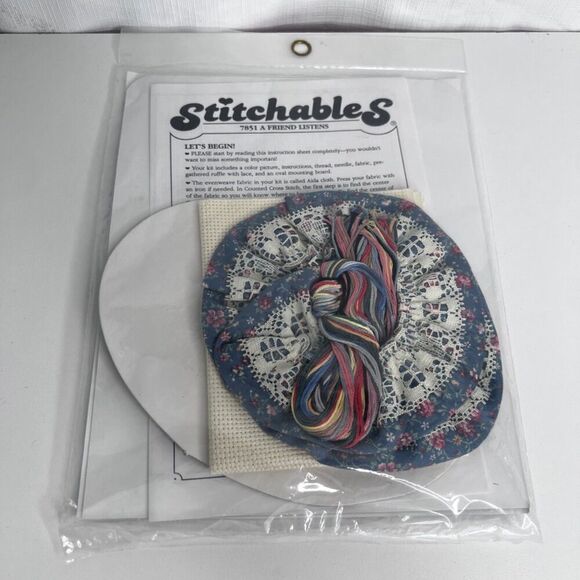 Stitchables NEW VTG Counted Cross Stitch Kit-A Friend Listens-Ruffled Oval - Picture 4 of 7